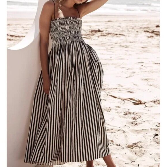 Striped Black and White Midi Dress - Picture 3 of 7